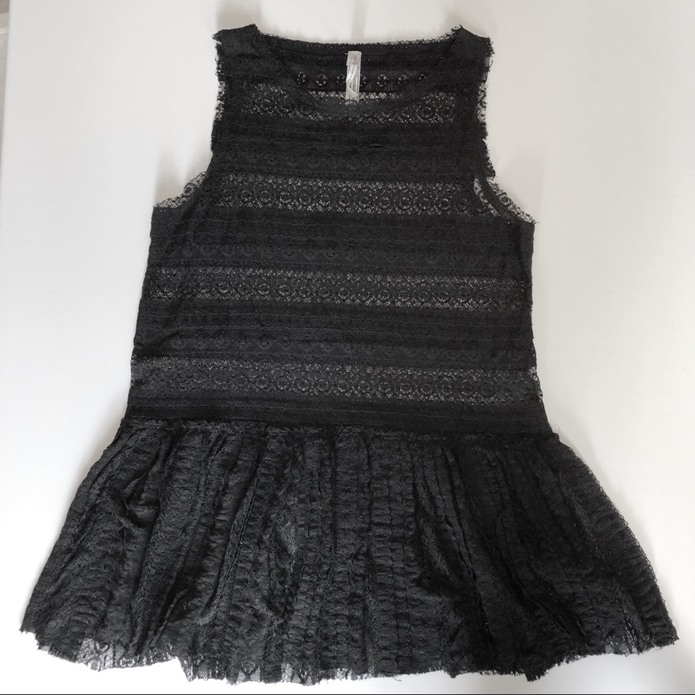 Free People black lace and ruffle top